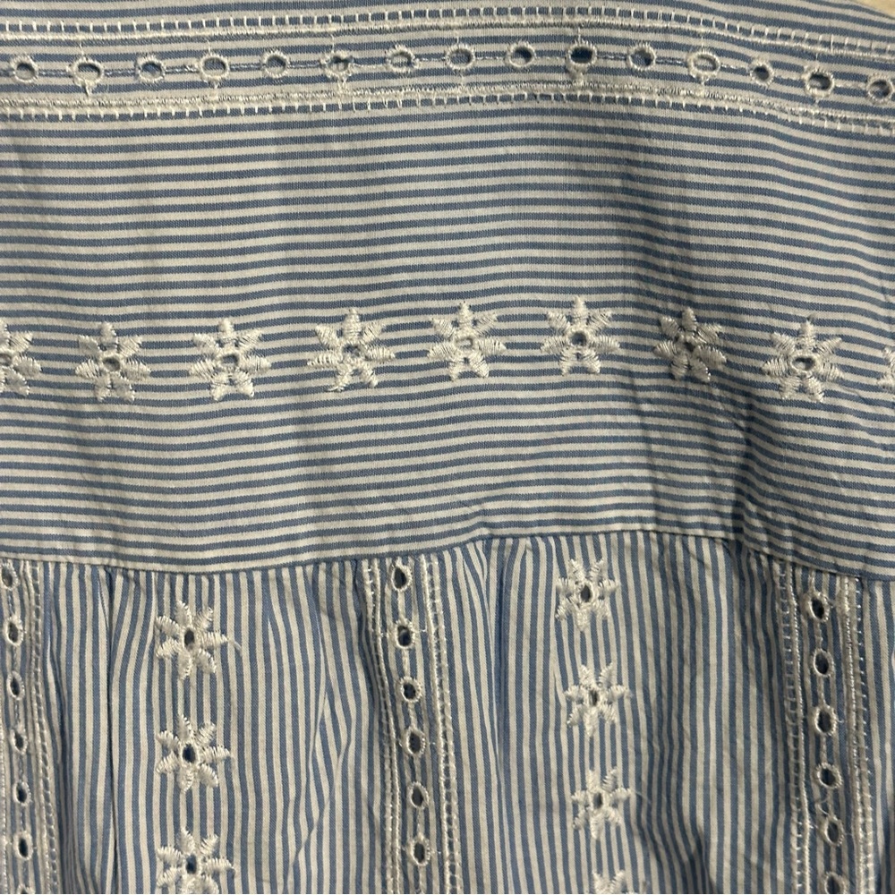LOFT Blue and White Striped Eyelet Flutter Sleeve Blouse - Picture 6 of 7